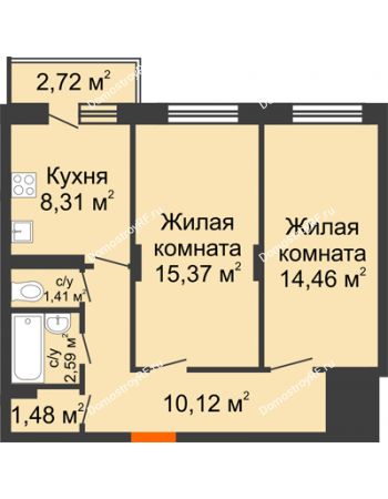 2 комнатная квартира 55,1 м² - ЖД Кислород