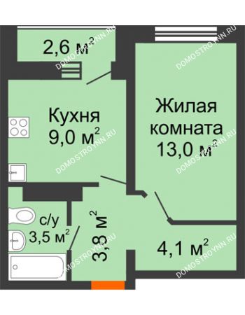 1 комнатная квартира 34,7 м² в ЖК Корабли, дом № 54