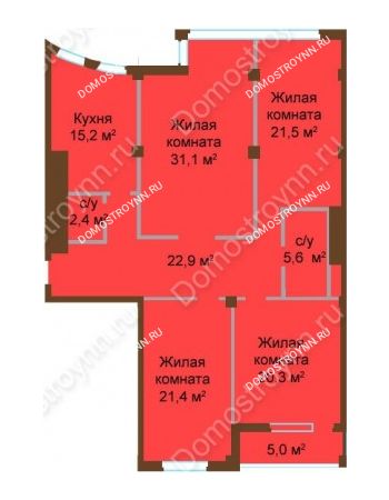 4 комнатная квартира 140,4 м² - ЖК Бояр Палас