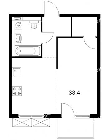 1 комнатная квартира 33,4 м² в ЖК Савин парк, дом корпус 3