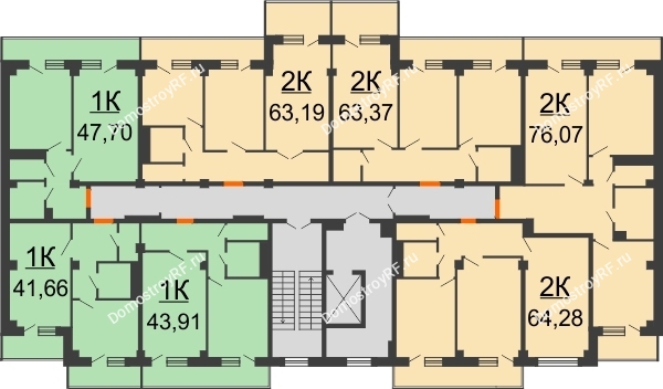 Планировка 2 этажа в доме 6 позиция, блок-секция 3 в ЖК Парковый