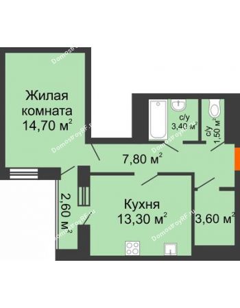 1 комнатная квартира 45,6 м² в ЖК Маршал, дом Литер 1