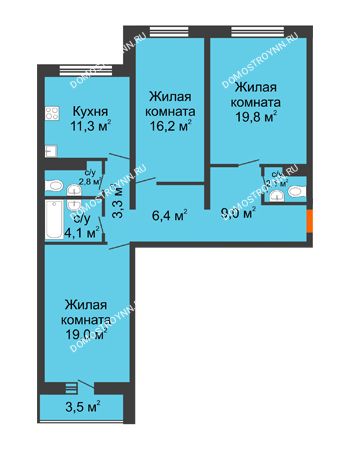 3 комнатная квартира 96 м² - ЖК Дом на Горького