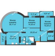 3 комнатная квартира 109,64 м², ЖК Командор - планировка