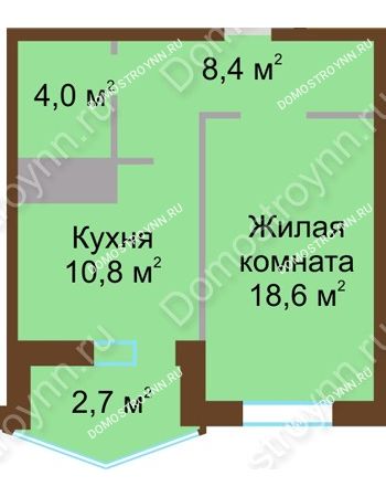 1 комнатная квартира 44,5 м² в ЖК Монолит, дом № 89, корп. 1, 2
