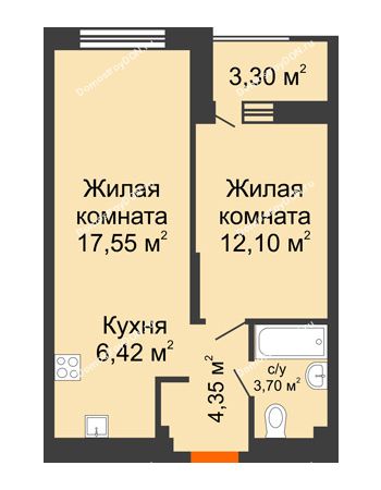2 комнатная квартира 45,77 м² - ЖК ПАРК
