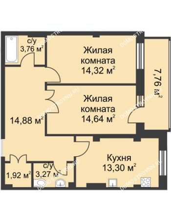 2 комнатная квартира 70,9 м² в ЖК Премиум, дом №1