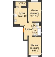 2 комнатная квартира 57,33 м² в ЖК Светлоград, дом Литер 15 - планировка