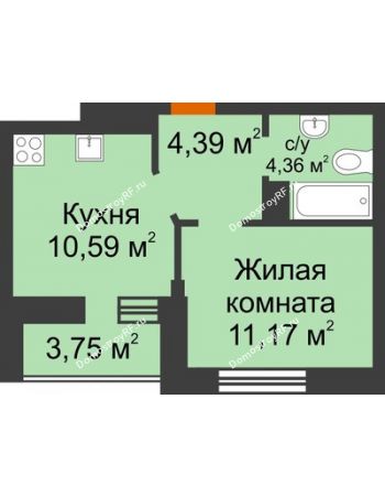 1 комнатная квартира 32,39 м² в ЖК Светлоград, дом Литер 15