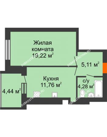 1 комнатная квартира 42,58 м² в ЖК Свобода, дом 1 очередь