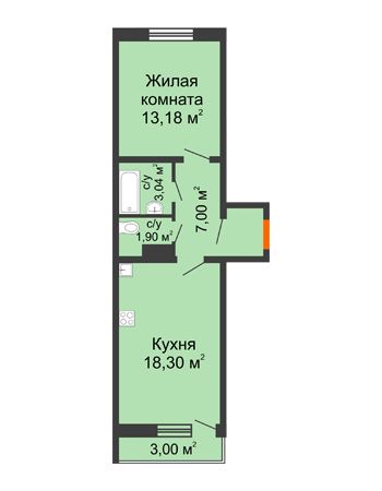 1 комнатная квартира 44,32 м² в ЖК Торпедо, дом № 16