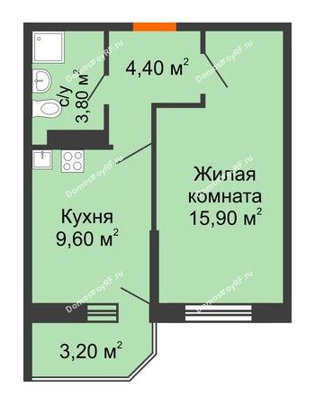 1 комнатная квартира 34,7 м² в ЖК Олимпийский, дом Литер 2