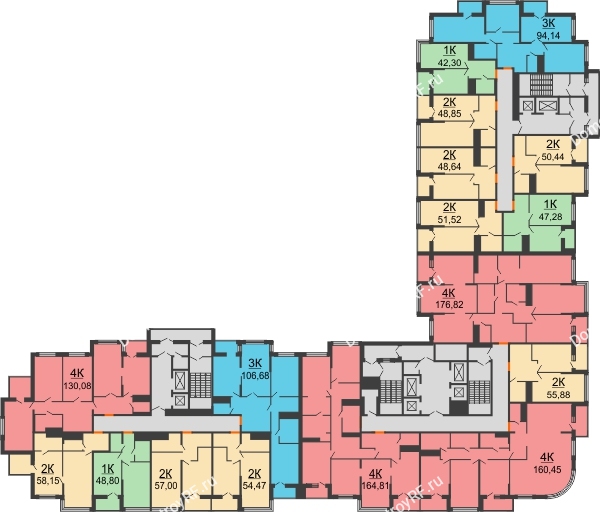 Планировка 20 этажа в доме корпус А, блок-секция 1,2,3 в ЖК Столичный