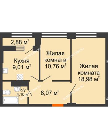 2 комнатная квартира 53,13 м² - ЖК Каскад на Куйбышева