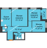 3 комнатная квартира 80,46 м² в ЖК Бунин, дом 1 этап, секции 11,12,13,14 - планировка