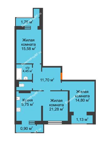 3 комнатная квартира 81,85 м² в ЖК Стрижи, дом Литер 3