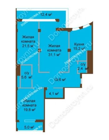 3 комнатная квартира 128 м² - ЖК Бояр Палас