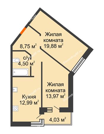 2 комнатная квартира 62,11 м² в Жилой район Волгарь, дом № 1