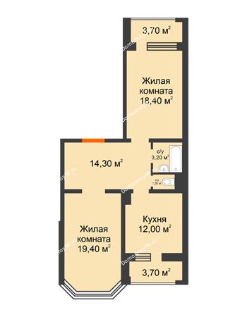2 комнатная квартира 72,3 м² - ЖК Приоритет