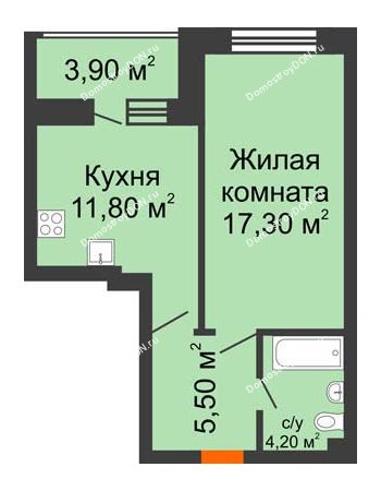 1 комнатная квартира 42,7 м² в ЖК Звездный, дом № 6