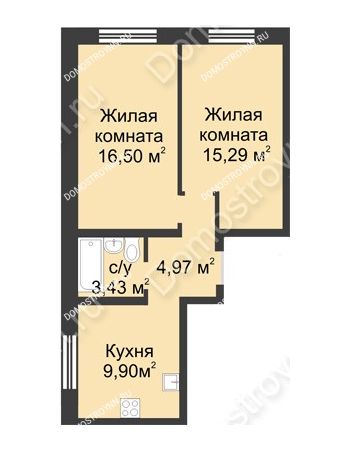 2 комнатная квартира 50,09 м² в ЖК Солнечный, дом № 161 А/1