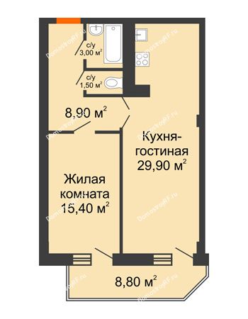 2 комнатная квартира 63,1 м² - ЖК Sacco & Vanzetty, 82 (Сакко и Ванцетти, 82)