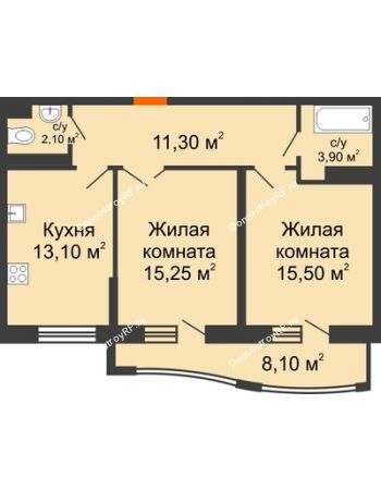 2 комнатная квартира 65,2 м² в ЖК Тополиная Топольковая, дом Литер 3