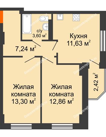 2 комнатная квартира 49,84 м² в ЖК Свобода, дом №2