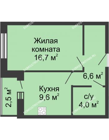 1 комнатная квартира 39,4 м² - ЖД по ул. Страж Революции