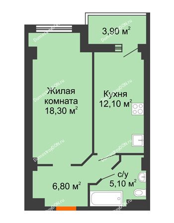 1 комнатная квартира 41,39 м² - ЖК Уютный дом на Мечникова