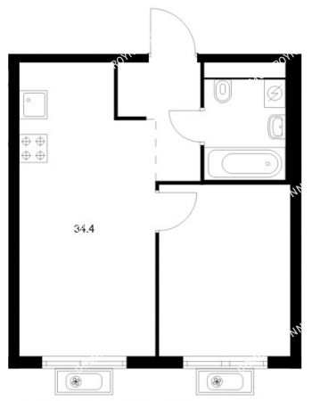 1 комнатная квартира 34,4 м² в ЖК Савин парк, дом корпус 7