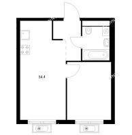 1 комнатная квартира 34,4 м² в ЖК Савин парк, дом корпус 7 - планировка