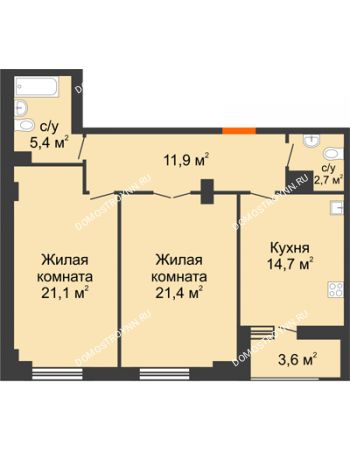 2 комнатная квартира 79 м² в ЖК Квартет, дом № 3