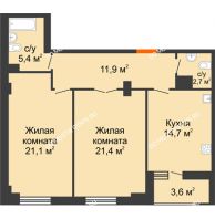 2 комнатная квартира 79 м² в ЖК Квартет, дом № 3 - планировка