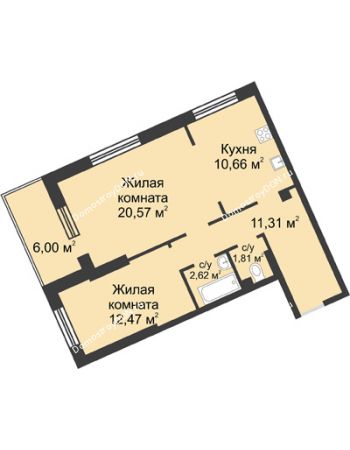2 комнатная квартира 65,44 м² - ЖК Главный