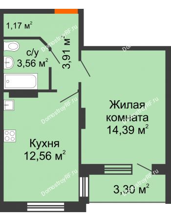 1 комнатная квартира 37,24 м² - ЖК Розмарин