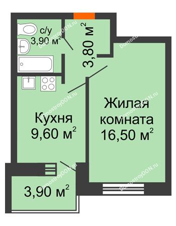 1 комнатная квартира 37,7 м² - ЖК Zапад (Запад)