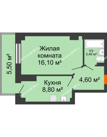 1 комнатная квартира 34,91 м² в ЖК Сокол Градъ, дом Литер 3 (6)