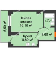 1 комнатная квартира 34,91 м² в ЖК Сокол Градъ, дом Литер 3 - планировка