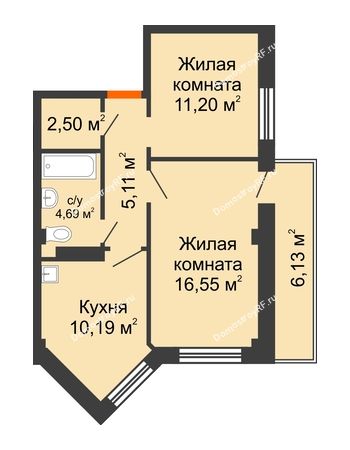 2 комнатная квартира 52,08 м² - ЖК Весенняя, 34