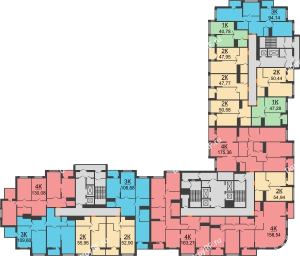 Планировка 21 этажа в доме корпус А, блок-секция 1,2,3 в ЖК Столичный
