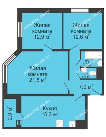 3 комнатная квартира 76,3 м² в ЖК Первомайский, дом № 5