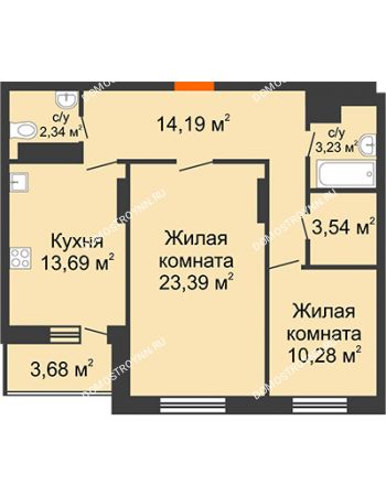 2 комнатная квартира 72,5 м² - ЖК Командор