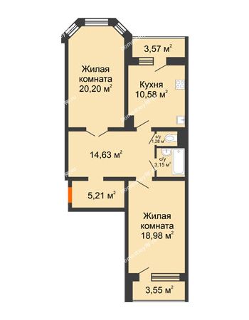 2 комнатная квартира 79,59 м² - Жилой дом: №23 в мкр. Победа