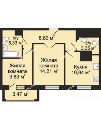 2 комнатная квартира 54,19 м² - ЖК Гелиос