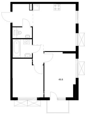 2 комнатная квартира 49,8 м² в ЖК Савин парк, дом корпус 8