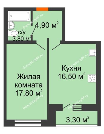 1 комнатная квартира 44,7 м² в ЖК Шестое чувство, дом 2 очередь 3 позиция