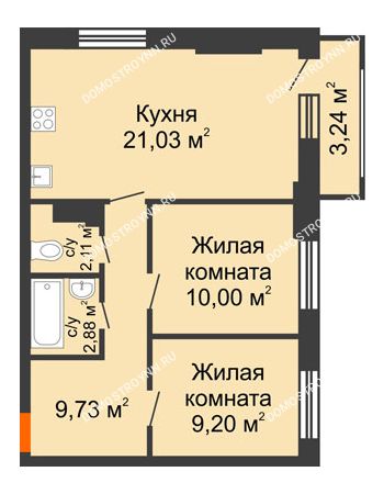 2 комнатная квартира 55,92 м² - ЖК КМ Флагман