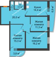 3 комнатная квартира 87 м² в ЖК Звезда Столицы, дом Литер 4 - планировка