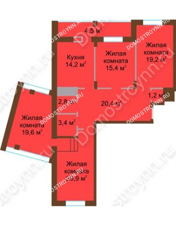 4 комнатная квартира 121,6 м² в ЖК Монолит, дом № 89, корп. 1, 2